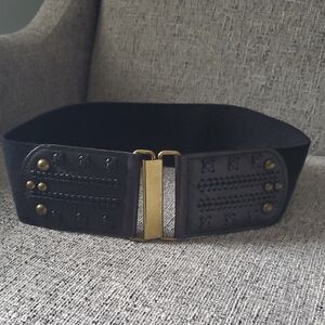 Banana Republic Wide Leather Belt with Stretch, Black and Gold (XS/S)